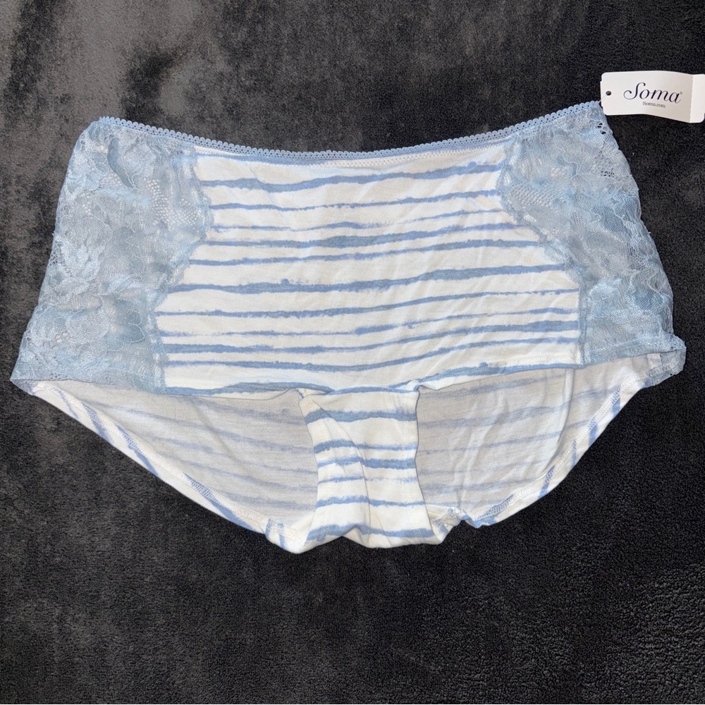 Soma Intimates Embraceable Lace Boy Short Women's Panties Stripe Dye Blue Large